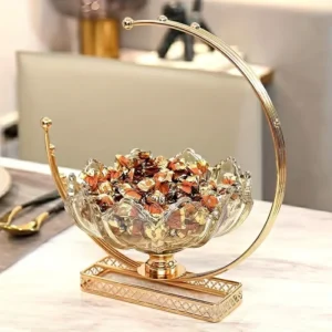 Elegance Orb – Kristallglas-Schale auf goldenem Ständer